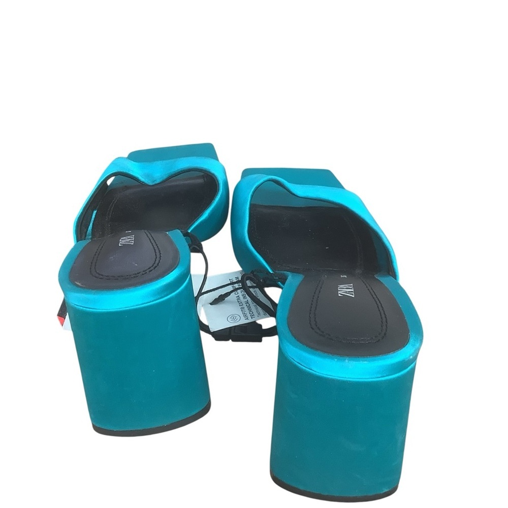 Zara Satin Teal Mule Heels Square Toe Slip On Sandals NWT Sz 6 (36) - Picture 3 of 8